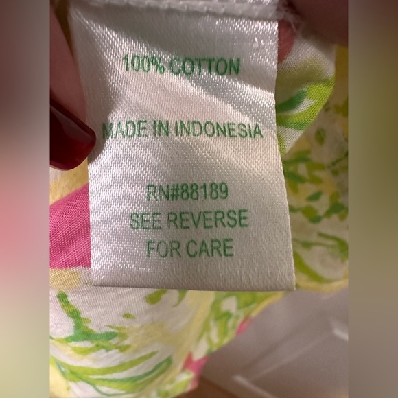 Lilly Pulitzer MD Blue Eyed Girl Print Roll Tab Shirt Shirt Dress Tropical Beach - Picture 7 of 7